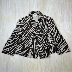 Michael Kors 100% Linen Brown Zebra Animal Print Short Blazer Jacket Size 8